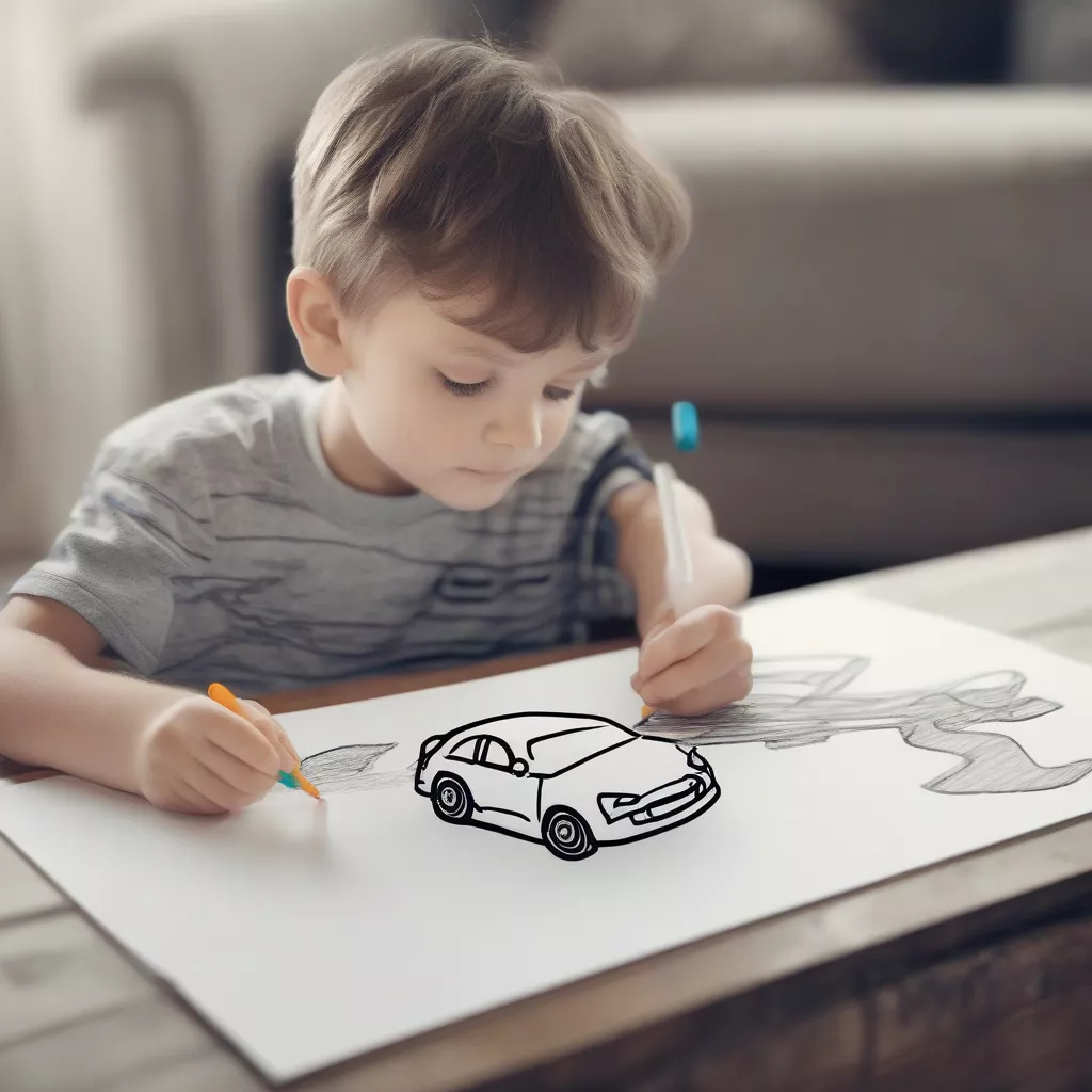 Boy Drawing a Car
