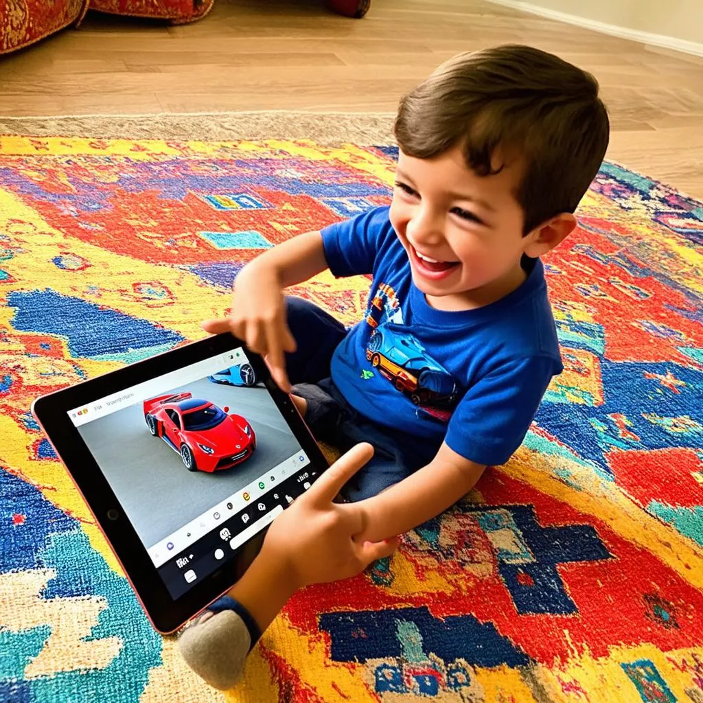 Junge schaut Kinder-Autovideo