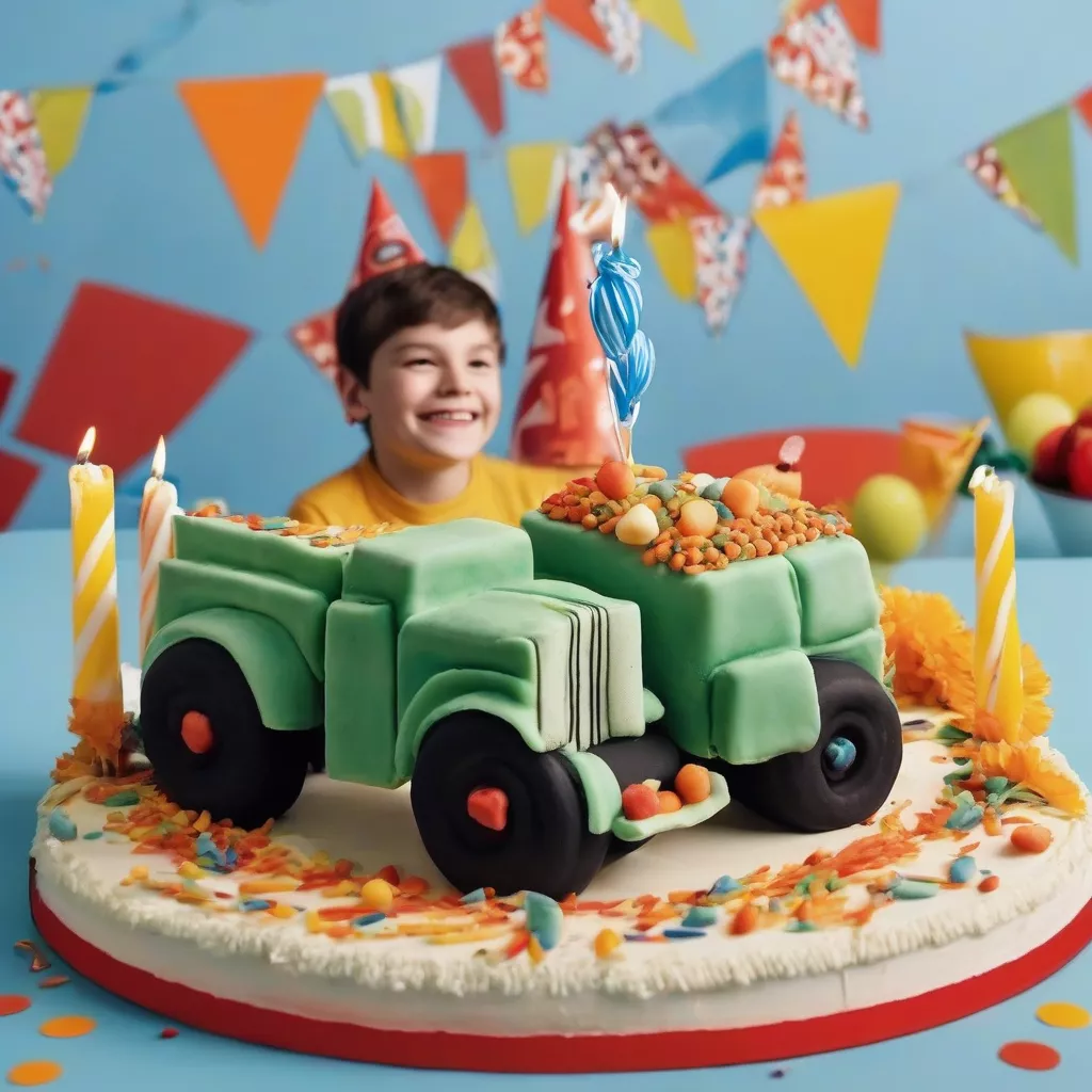 車型ケーキで誕生日をお祝いする男の子