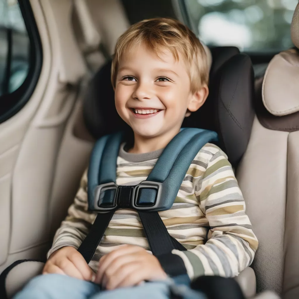 Bé trai ngồi trên xe hơi