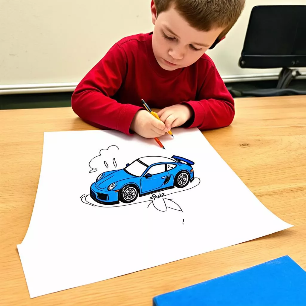 Boy drawing his dream car