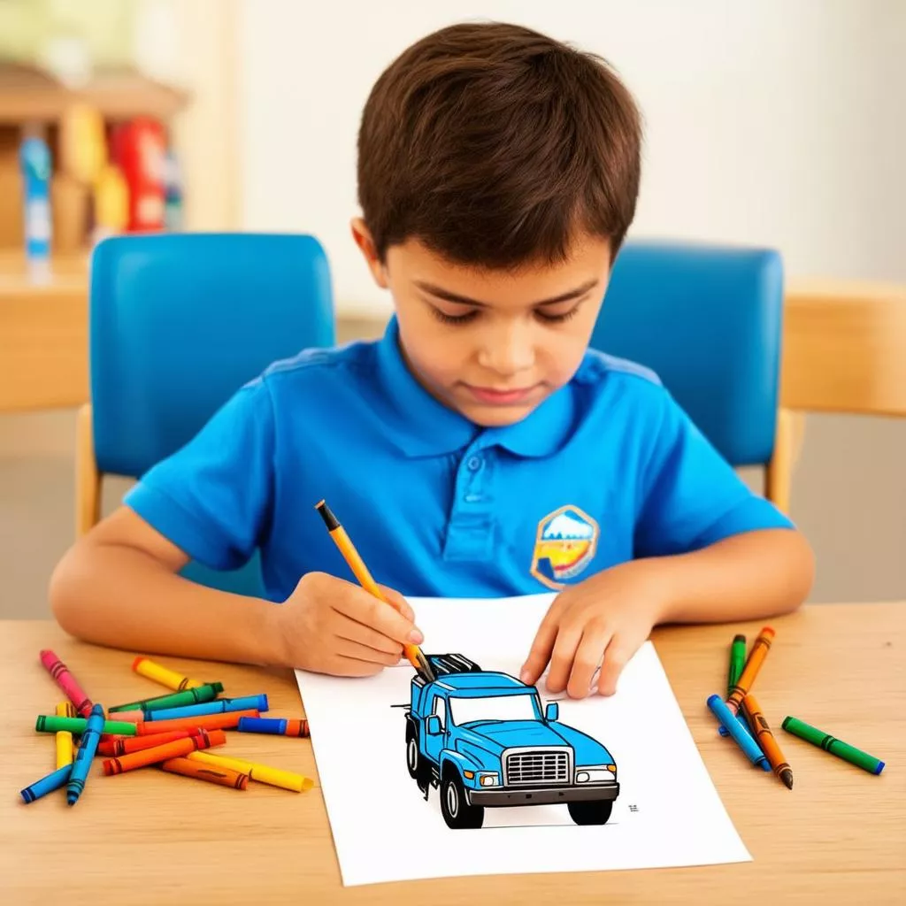 Boy drawing a car