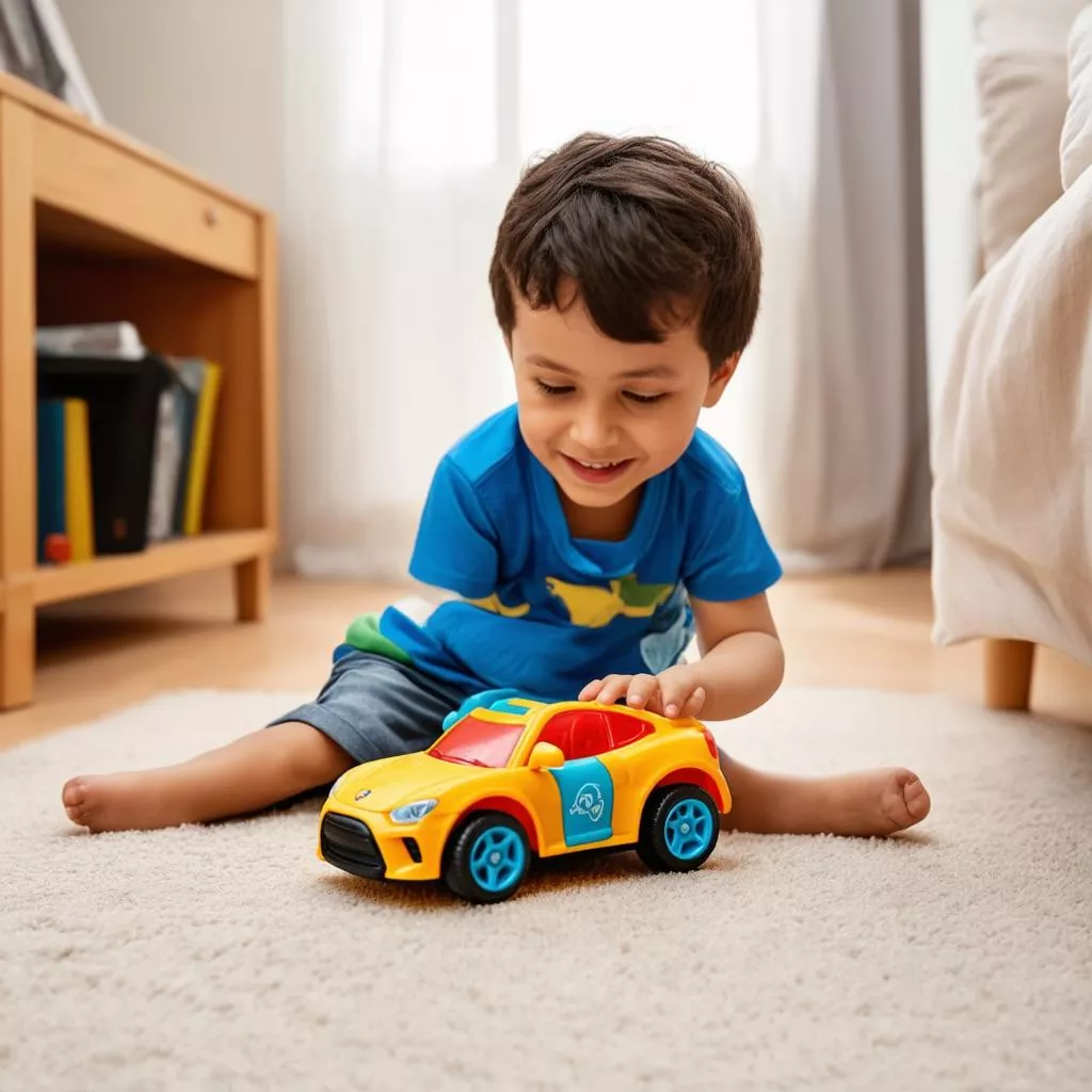 Boy Playing with a Toy Truck