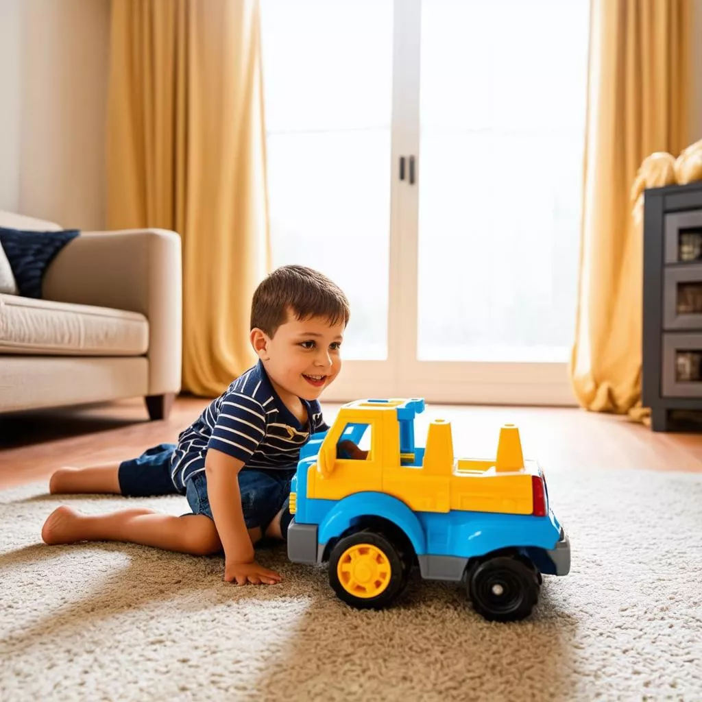 Boy playing with a toy truck