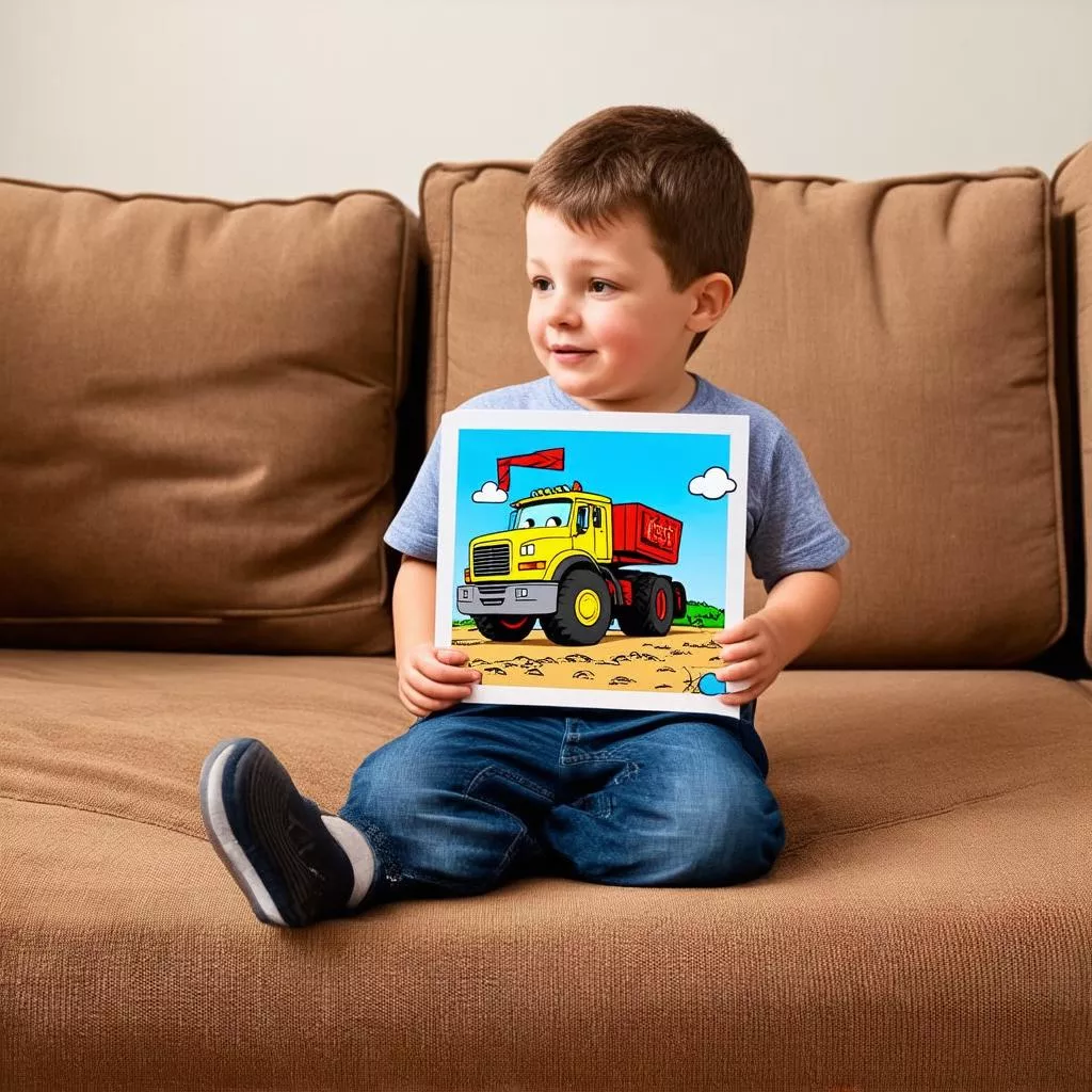 Junge schaut einen LKW-Zeichentrickfilm