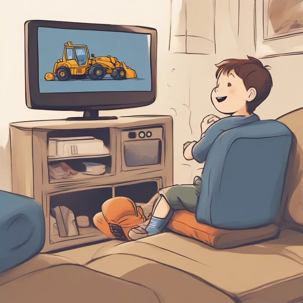 Boy watching excavator cartoon