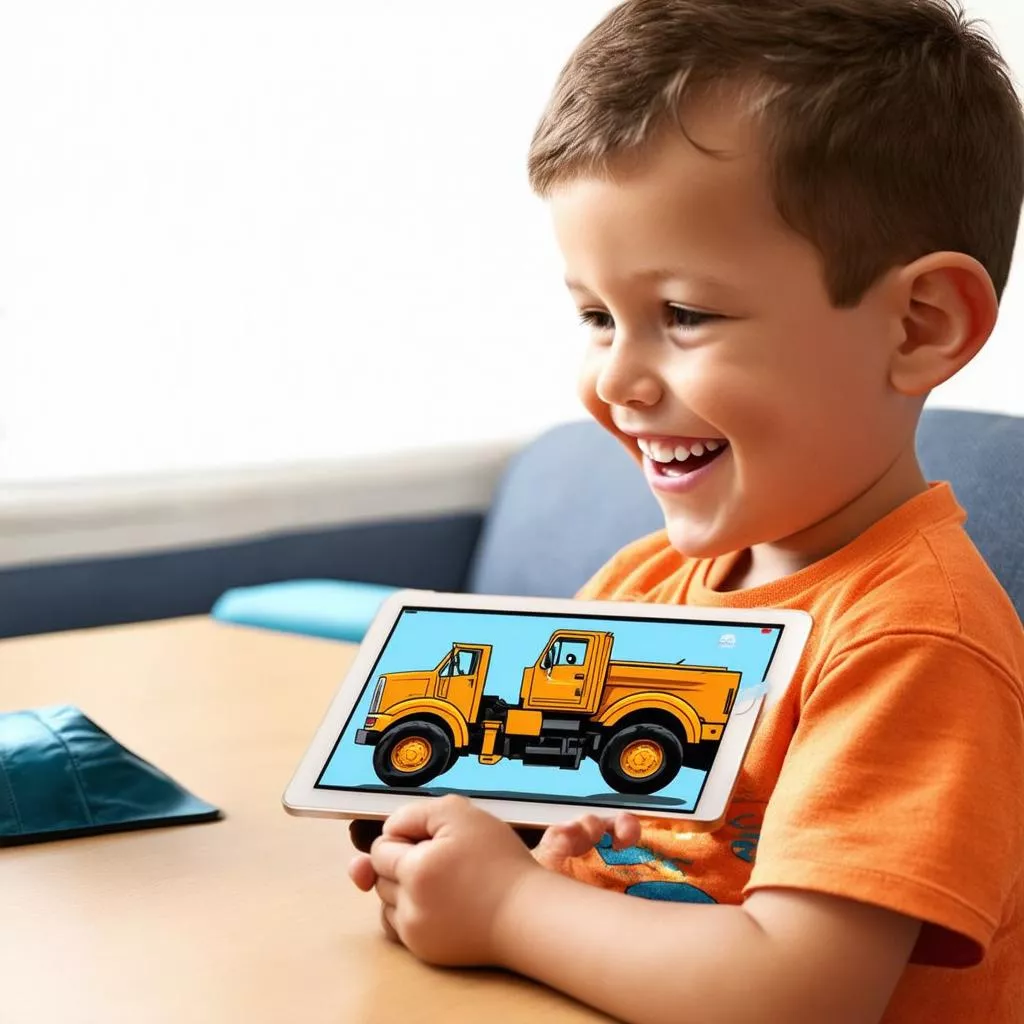 Anak Laki-laki Menonton Film Animasi Truk