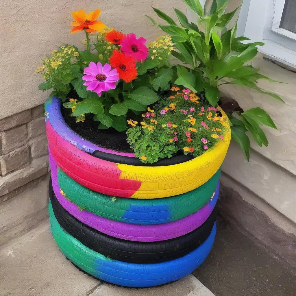 不要になったタイヤで作るユニークな植木鉢