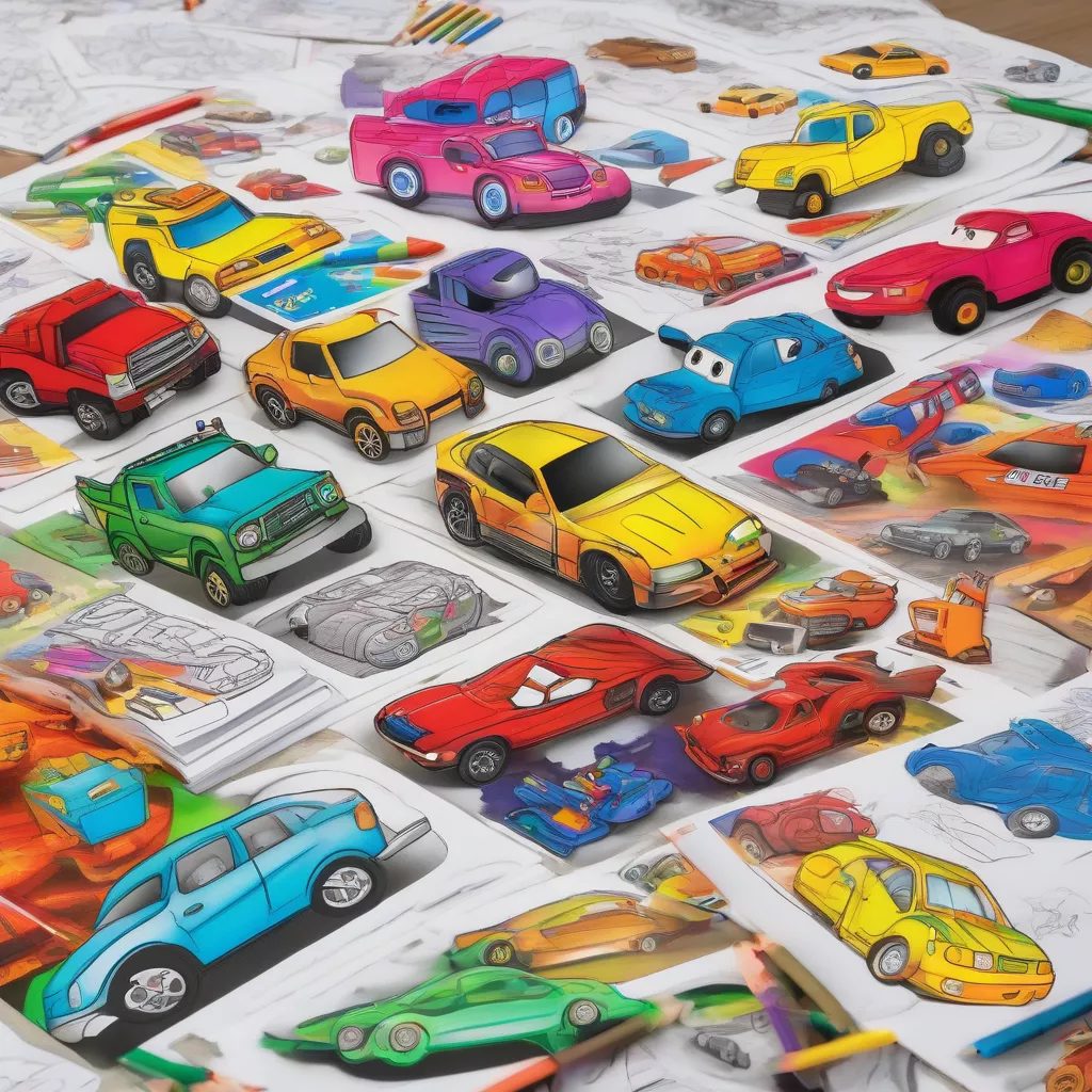 Bộ tranh tô màu ô tô cho bé