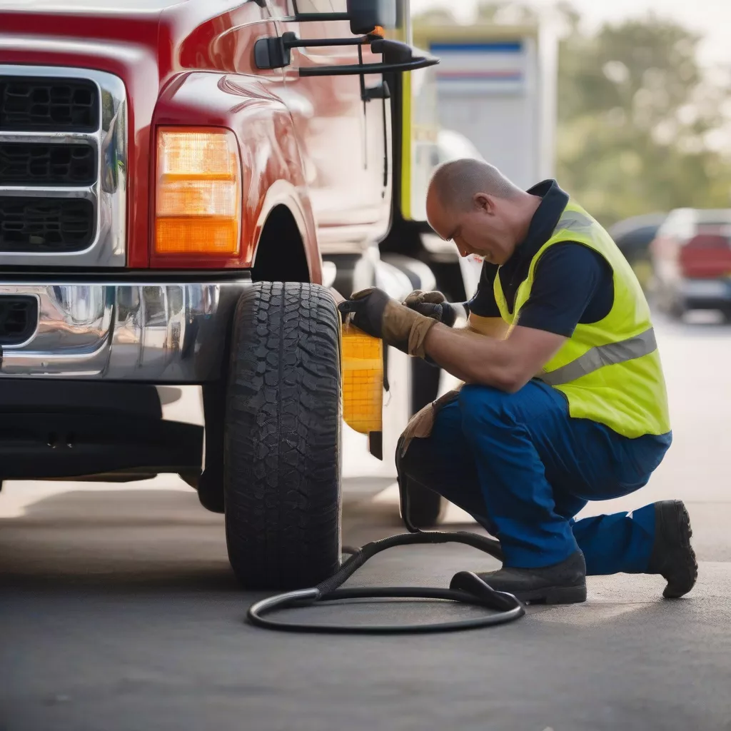 Truck tire being inflated