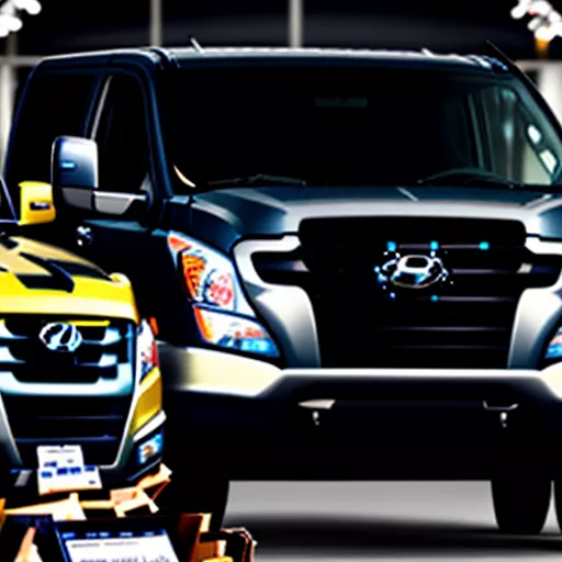 Gamme de camions Hyundai aux couleurs variées exposés en concession