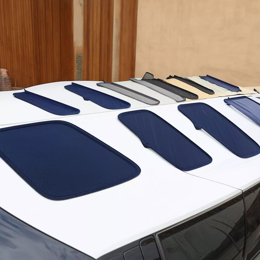 Various types of car windshield sunshades