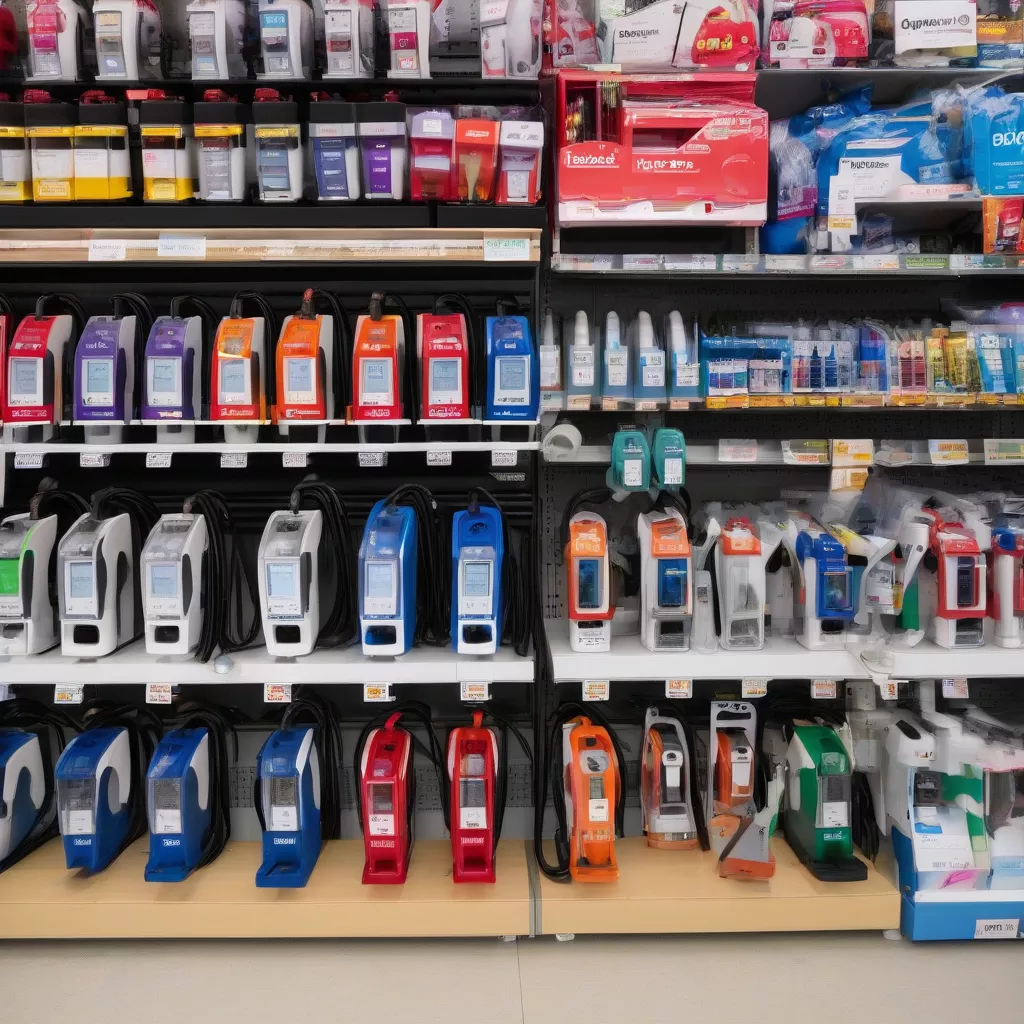 店舗にある様々な種類のミニ空気入れ