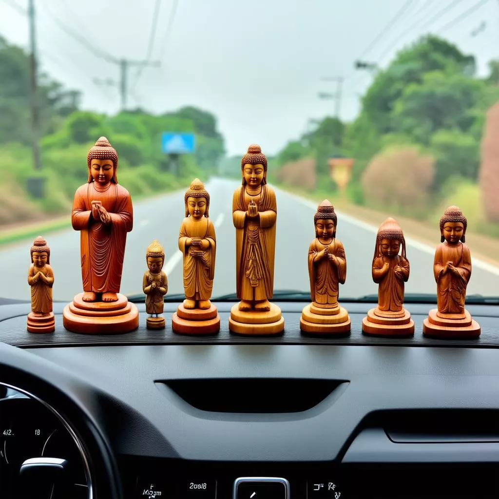 Various wooden car statues