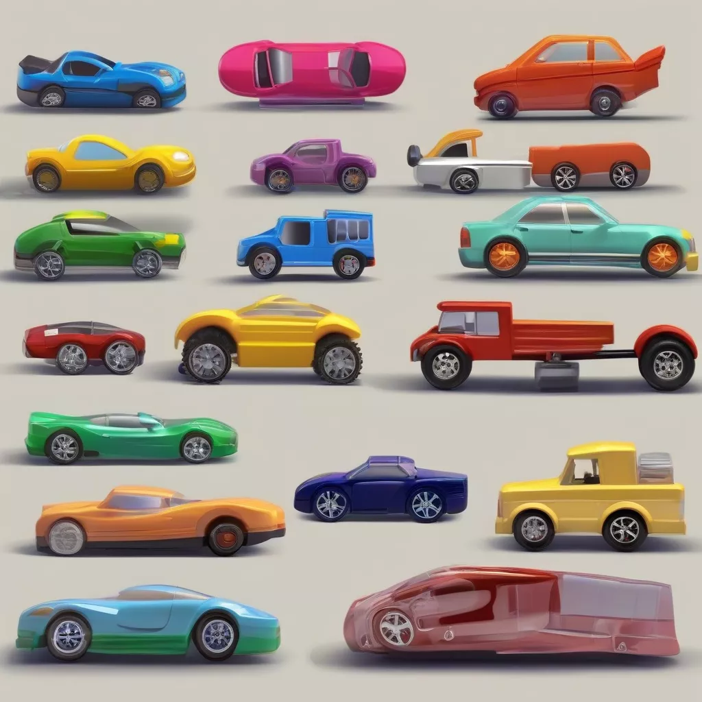 Various models of large toy trucks