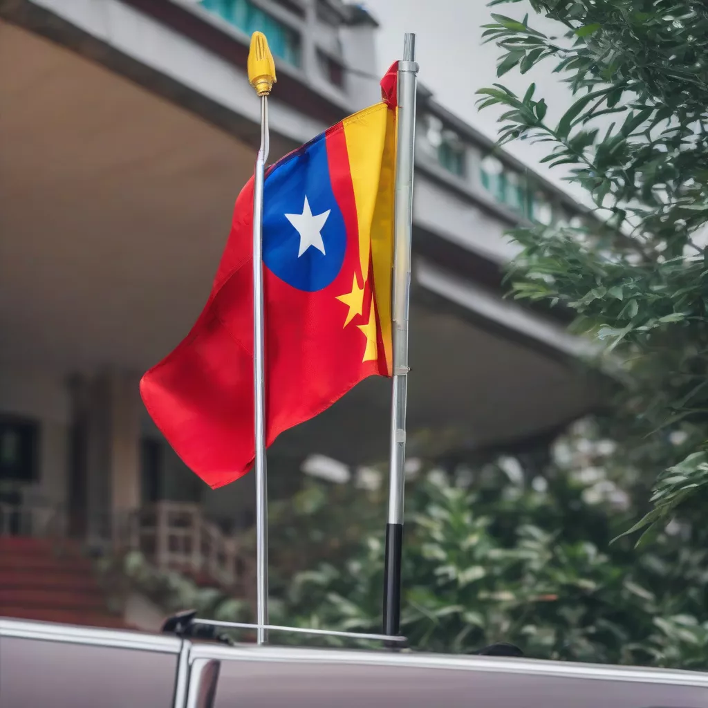 Cán cờ gắn ô tô với lá cờ Tổ Quốc