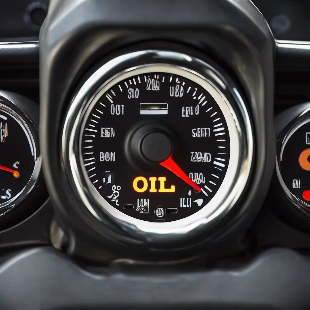 Oil pressure warning light on a truck dashboard