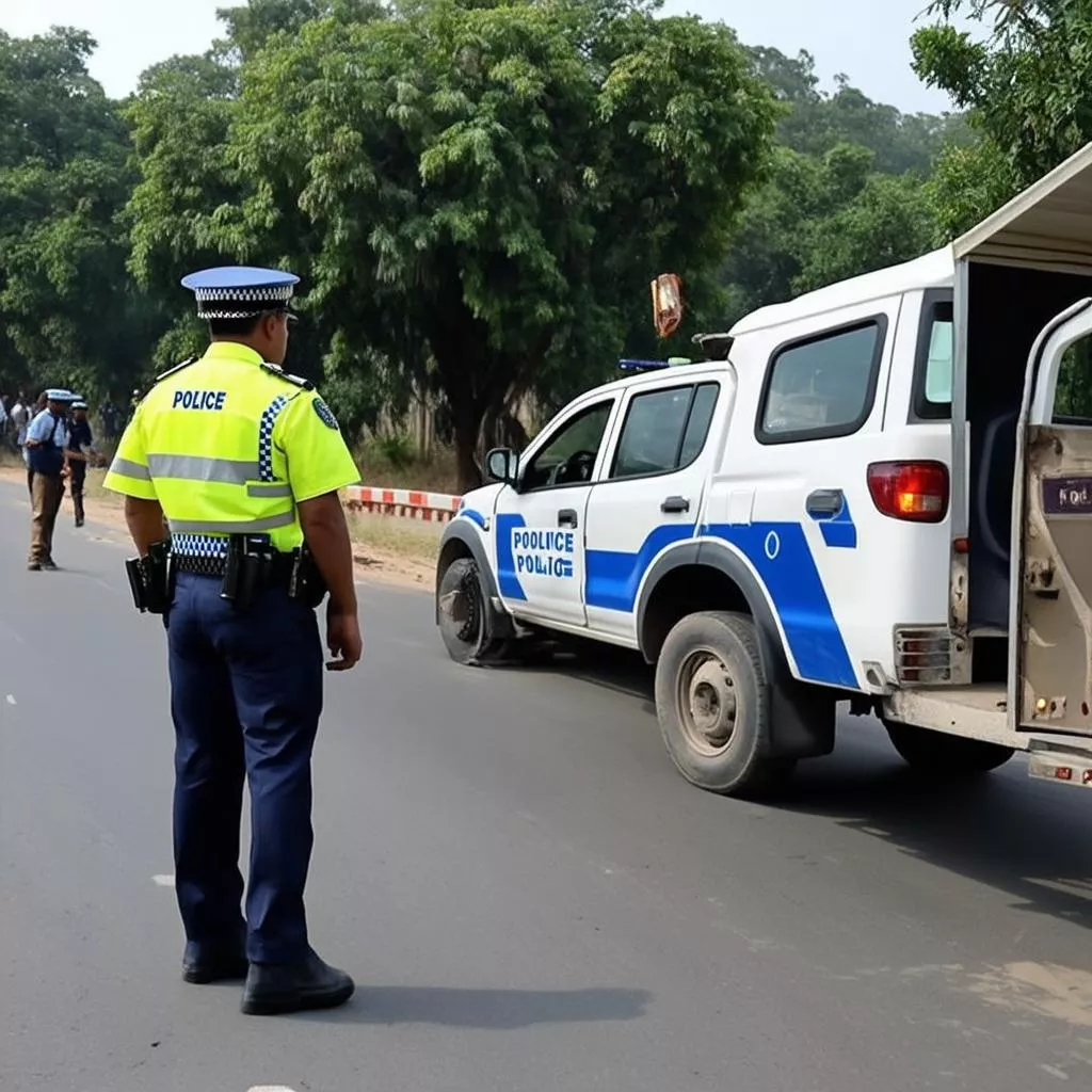 Polícia a multar um camião por excesso de velocidade