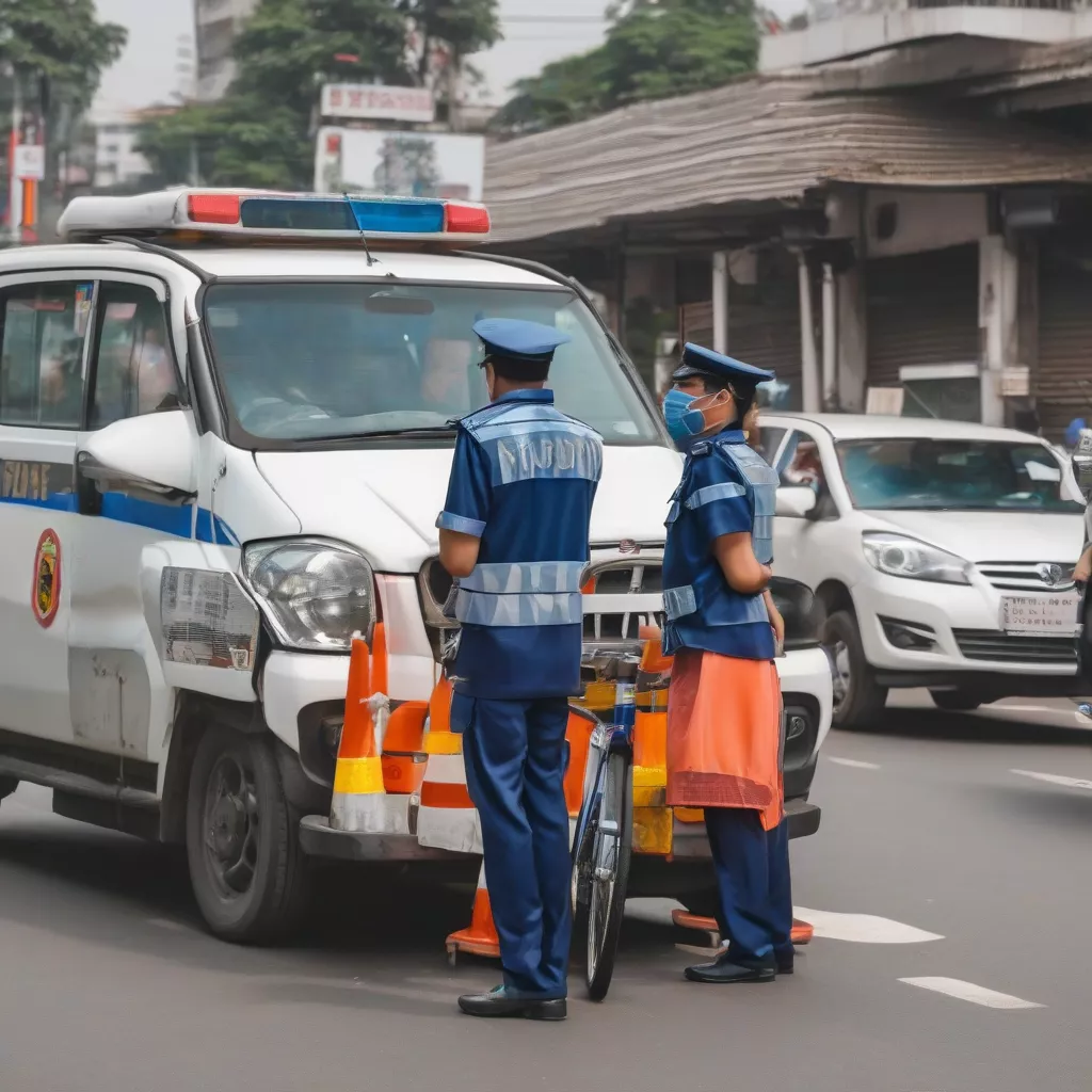 Polisi lalu lintas memberi saran kepada pengemudi