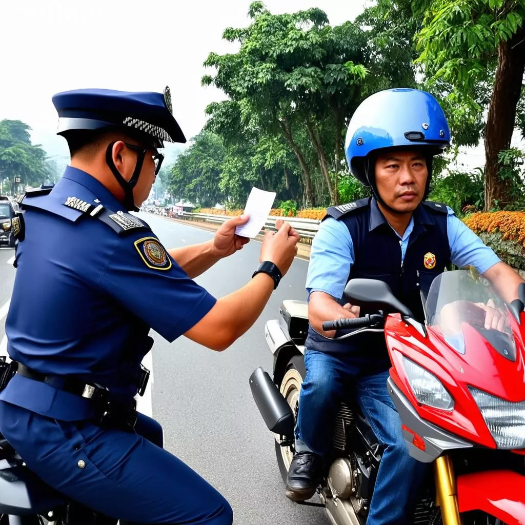 Cảnh sát giao thông xử phạt tài xế vi phạm luật giao thông