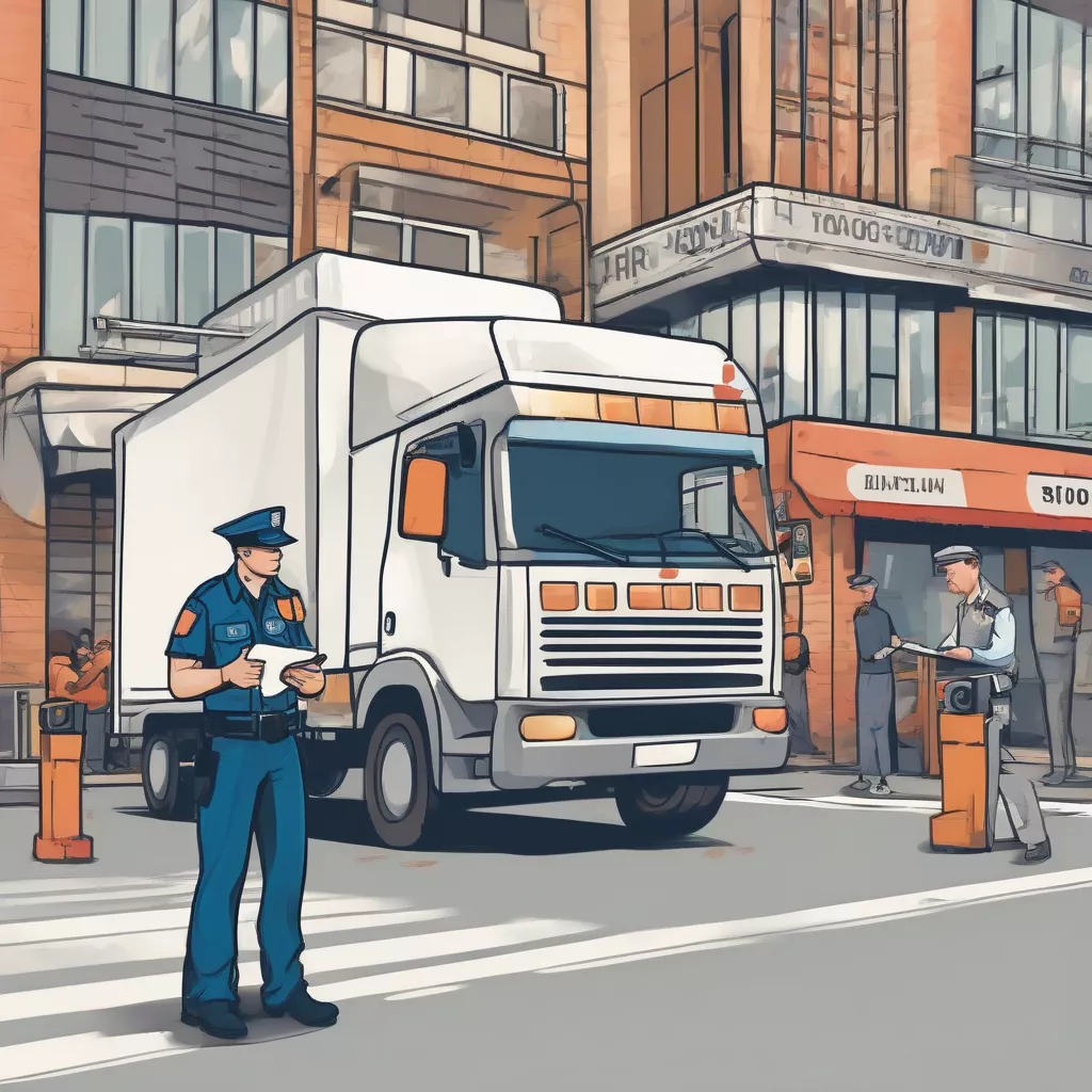 Traffic police officer issuing a ticket to a truck driver