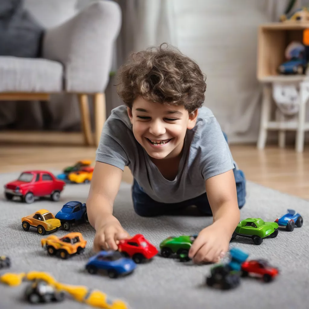 Boy Playing with Die-Cast Car Set