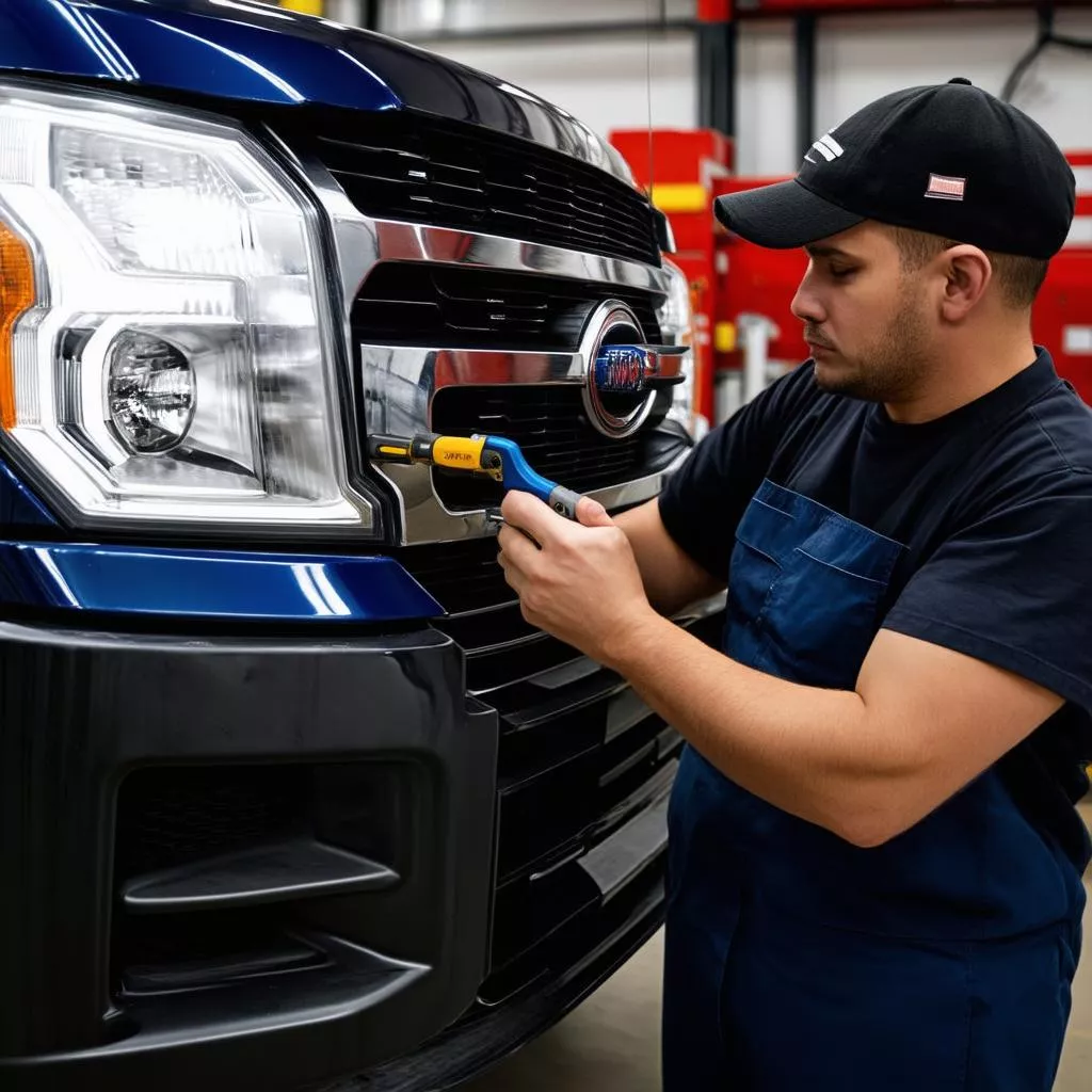 Truck headlight adjustment service in Hoang Mai district, Hanoi