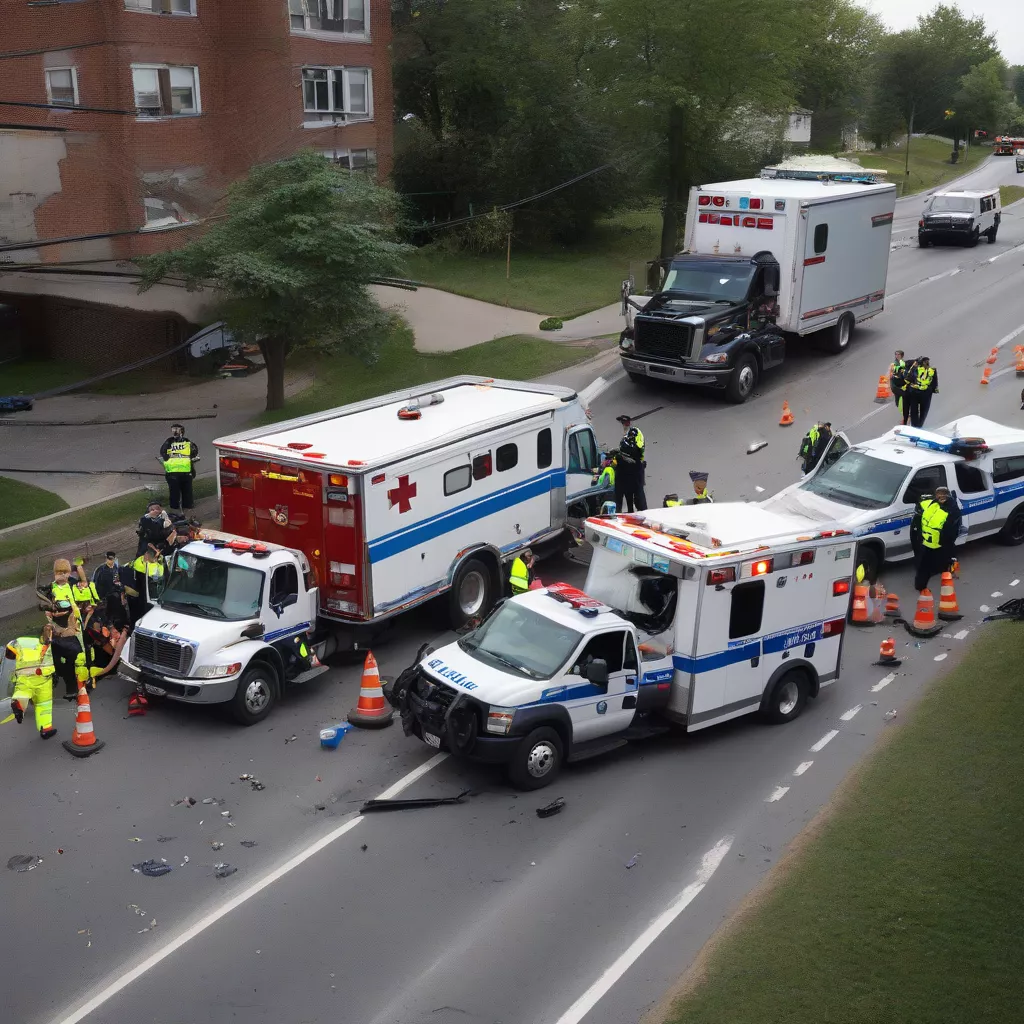 Truck accident scene after lending