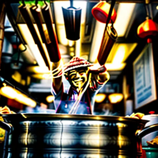 Chủ quán xe lam đang nấu bún