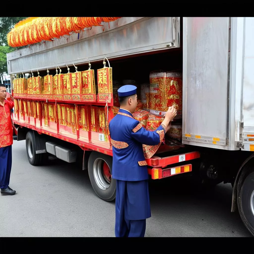 Esperto di feng shui che esamina un camion