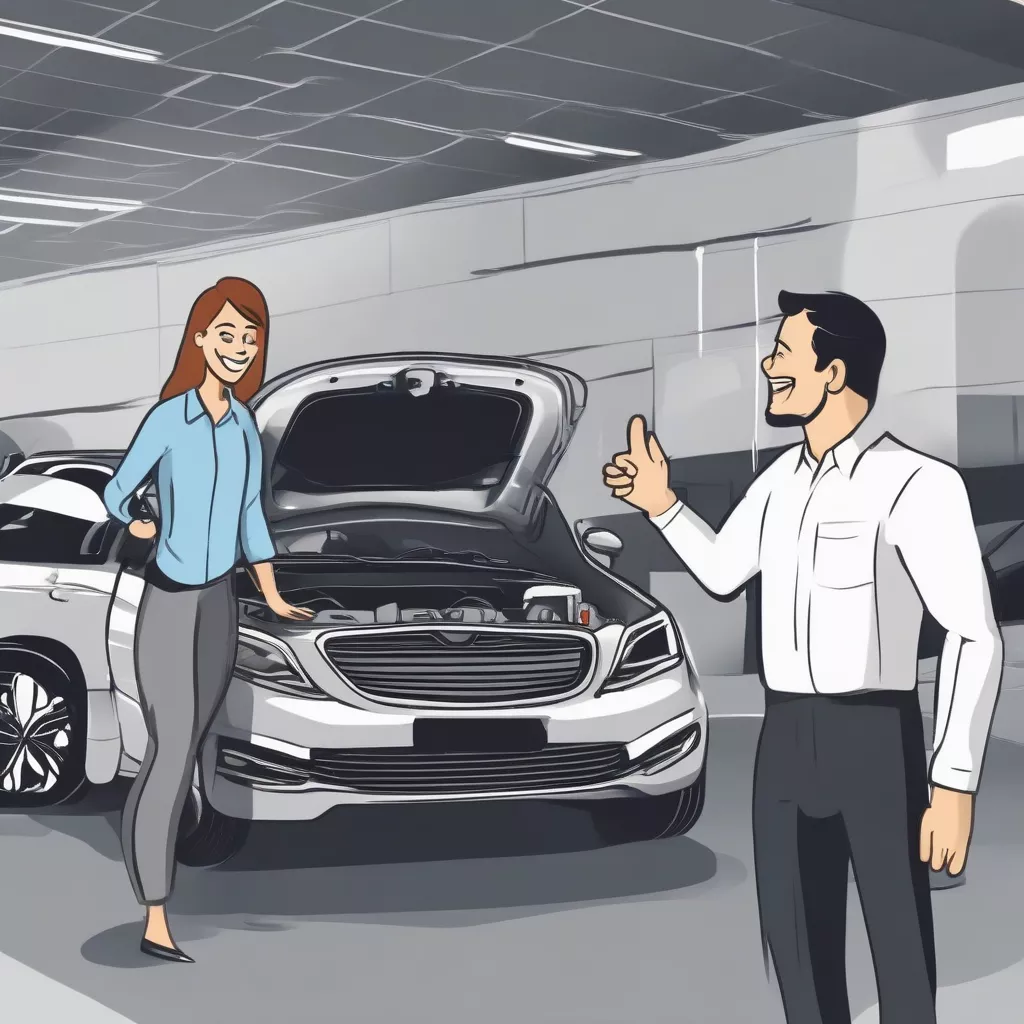 Consulente di servizio auto che fornisce spiegazioni a un cliente