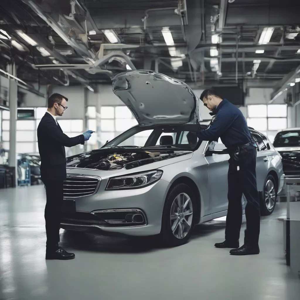 Cố vấn dịch vụ ô tô đang kiểm tra xe