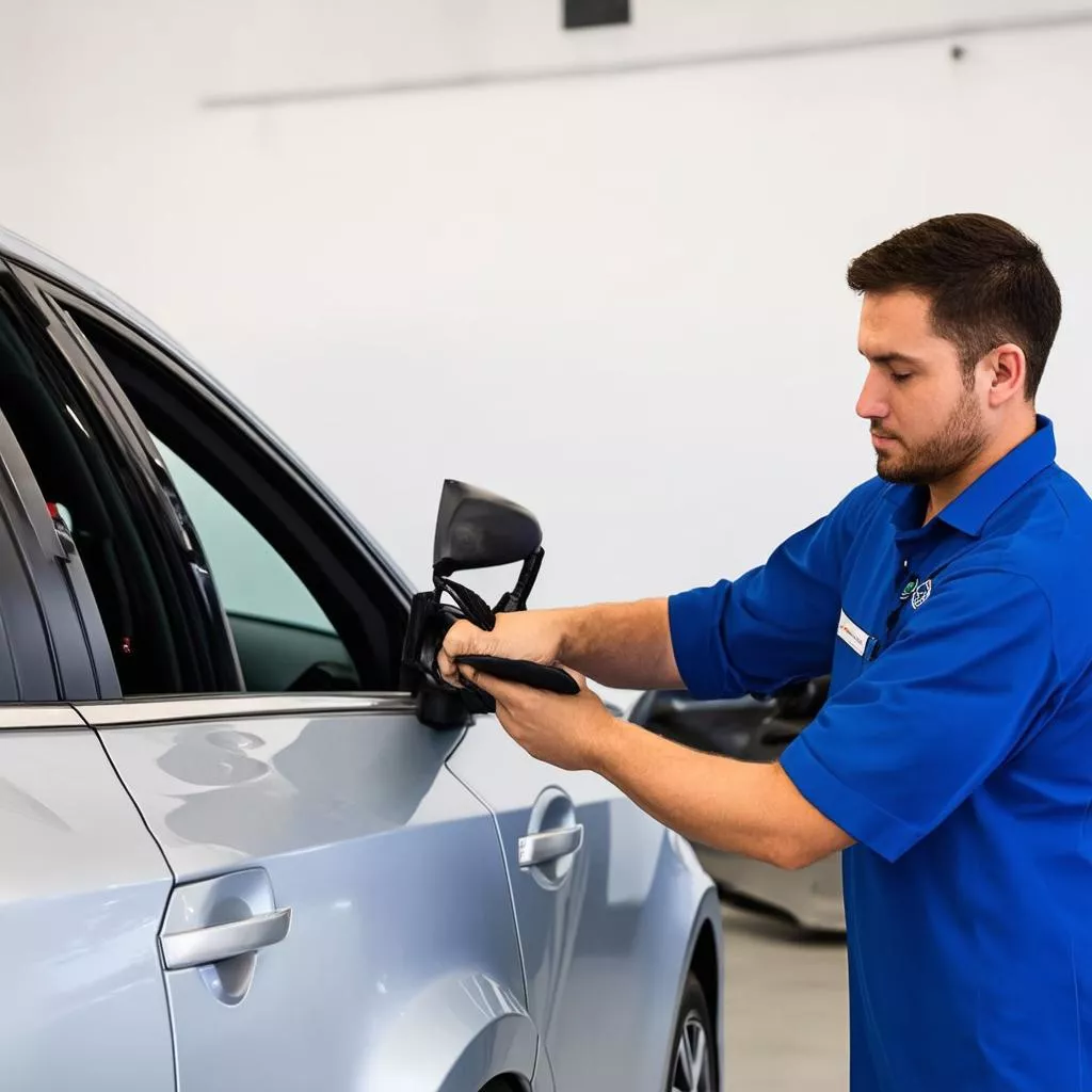 Cố vấn dịch vụ ô tô đang kiểm tra xe