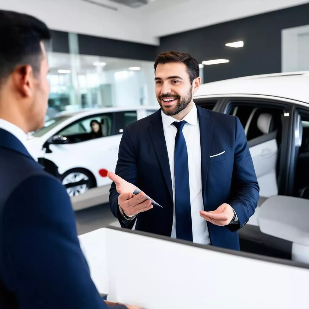 Cố vấn dịch vụ ô tô đang tư vấn cho khách hàng