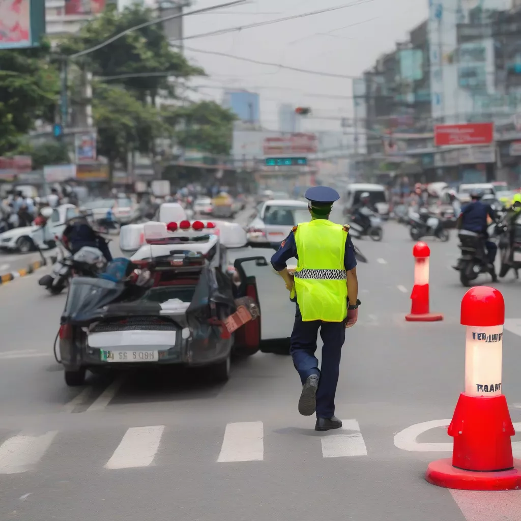 Traffic police officer issuing a ticket for running a red light