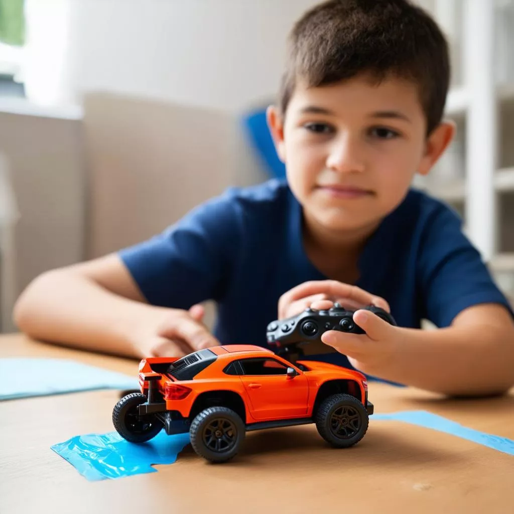 Boy holding an off-road RC car