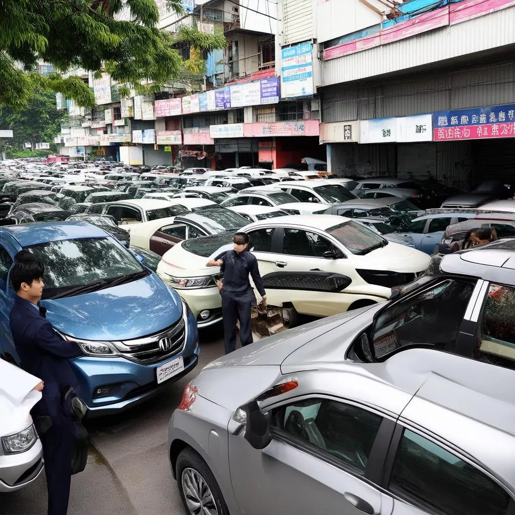 붐비는 자동차 대리점