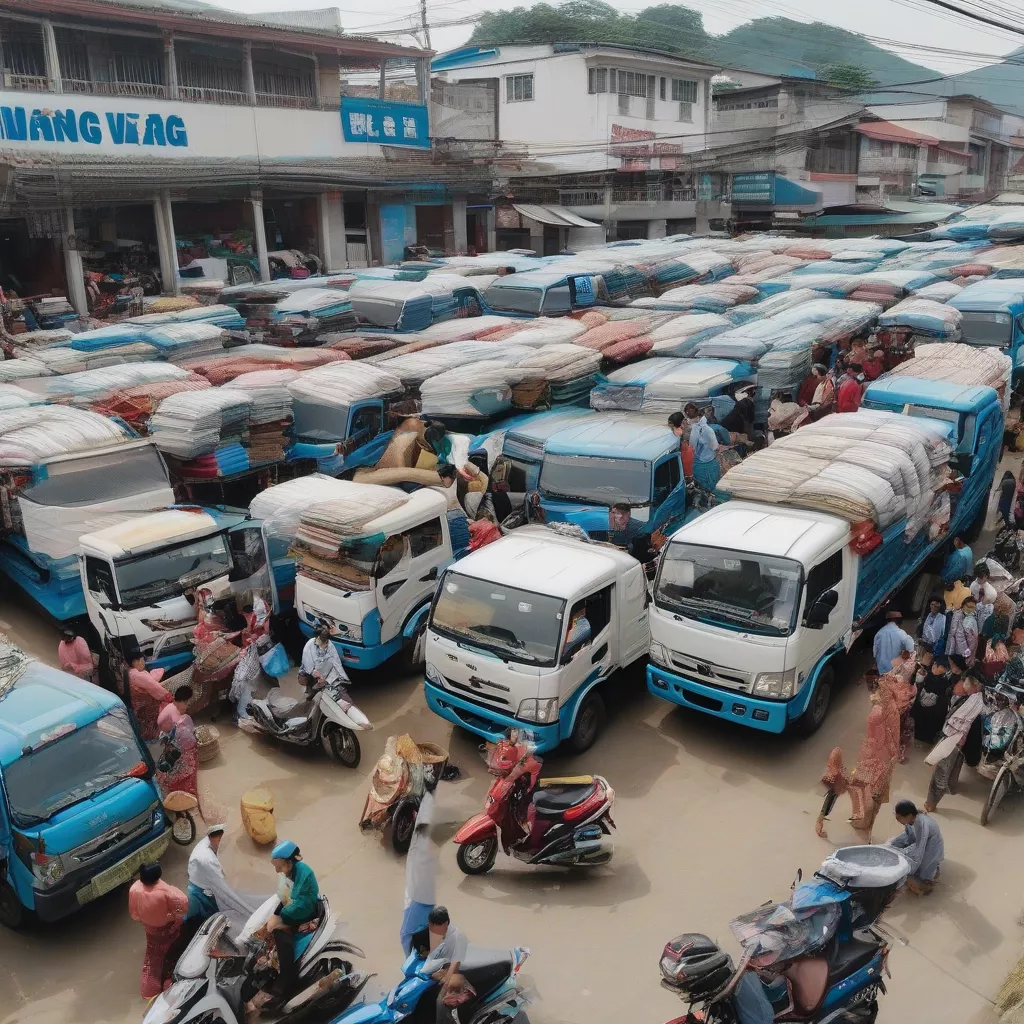 Busy Dong Vang truck dealership with customers