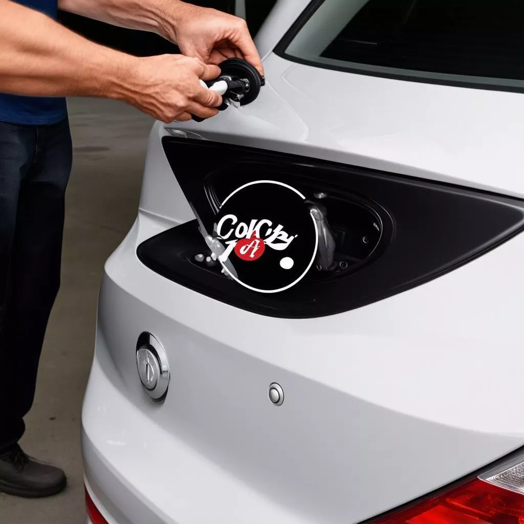 Applying a car fuel door decal