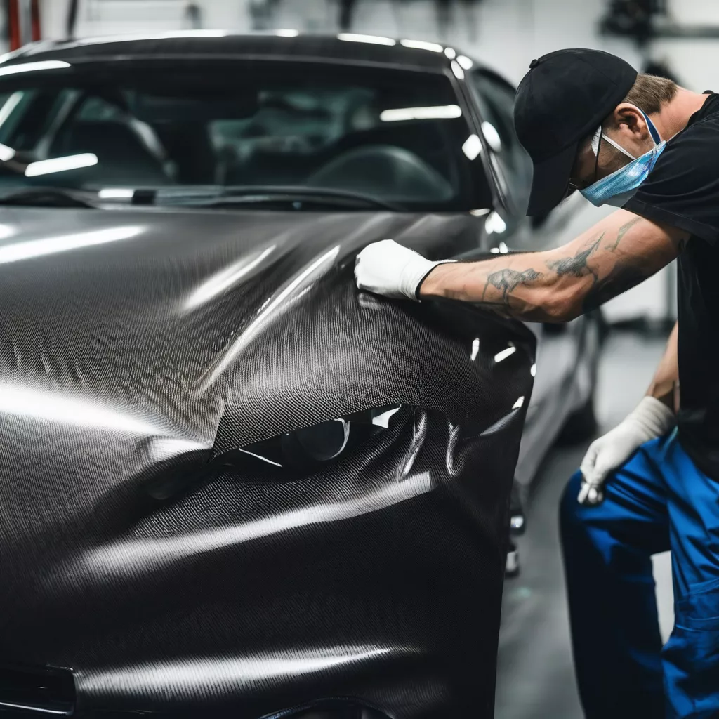 Applying carbon fiber vinyl car wrap