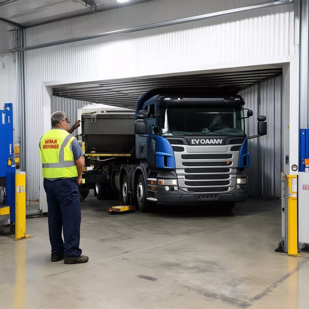 Truck undergoing inspection