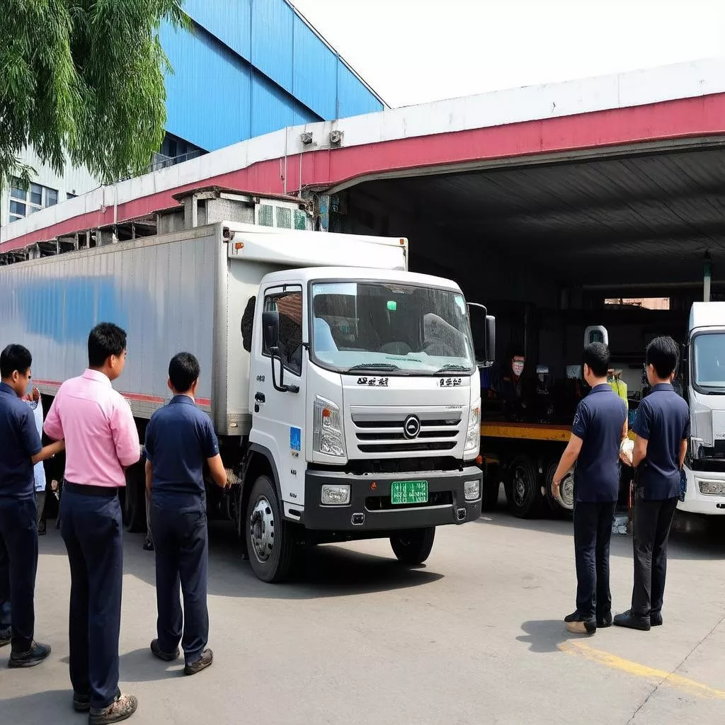 Truck undergoing registration inspection in Hanoi