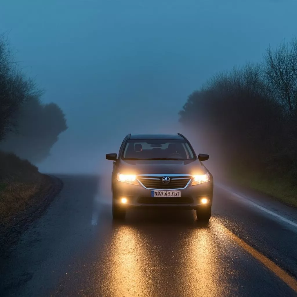 안개 속 자동차 안개등