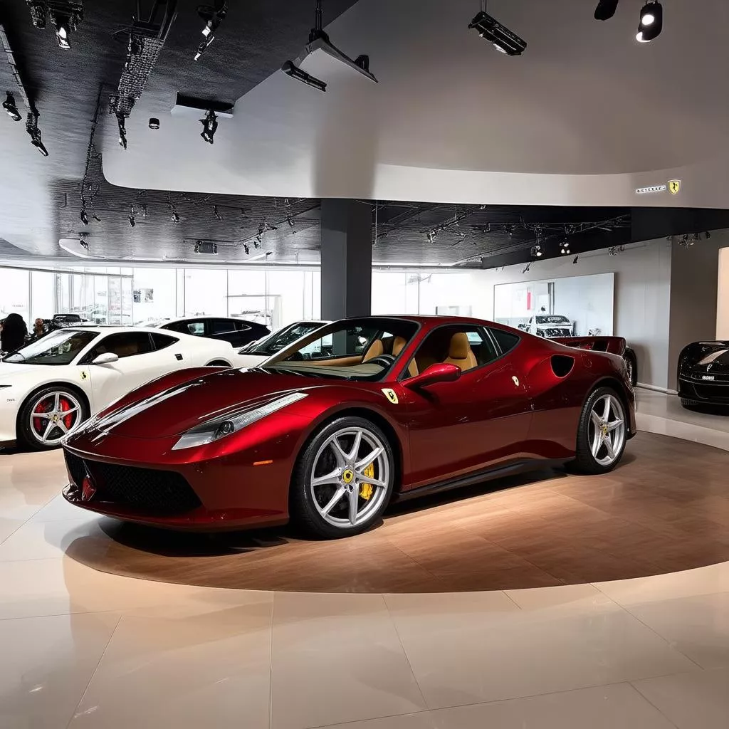 Ferrari Showroom mit ausgestellten Fahrzeugen