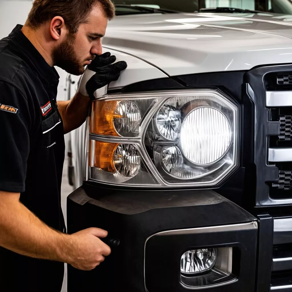 Officina installazione fari camion quartiere Hoang Mai