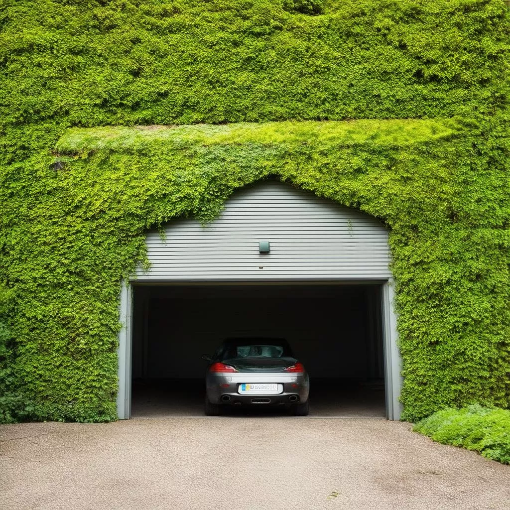 Outdoor carport with greenery
