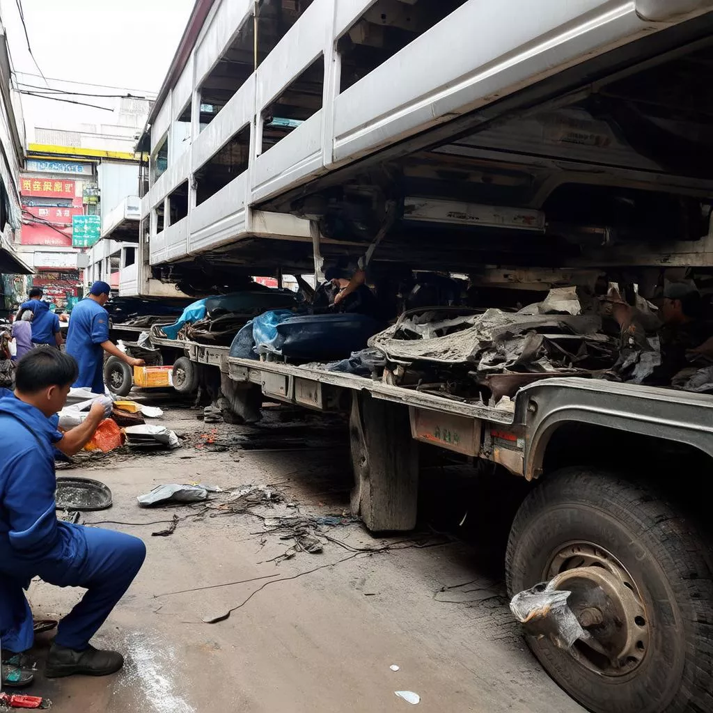 Truck garage in Hanoi