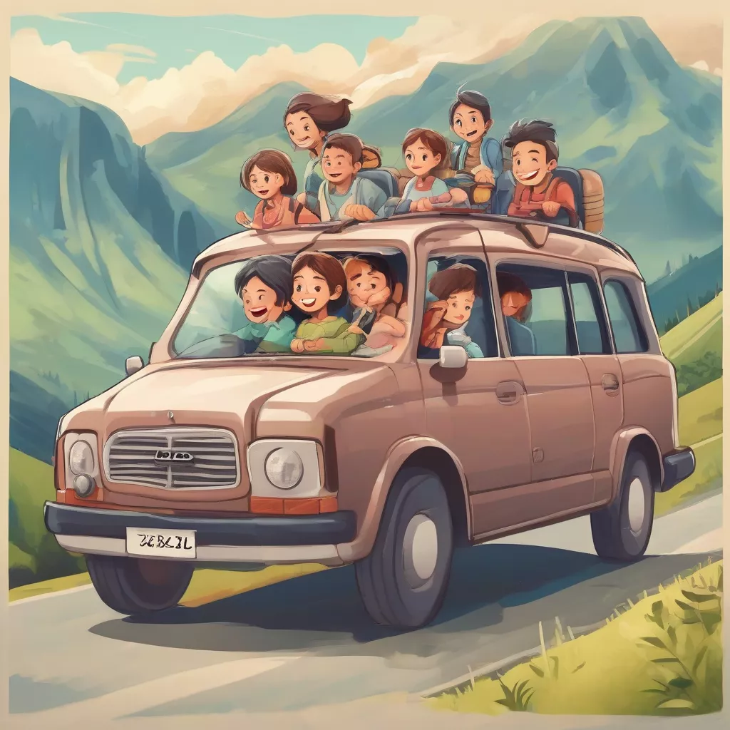 Familie genießt Ausflug im 9-Sitzer