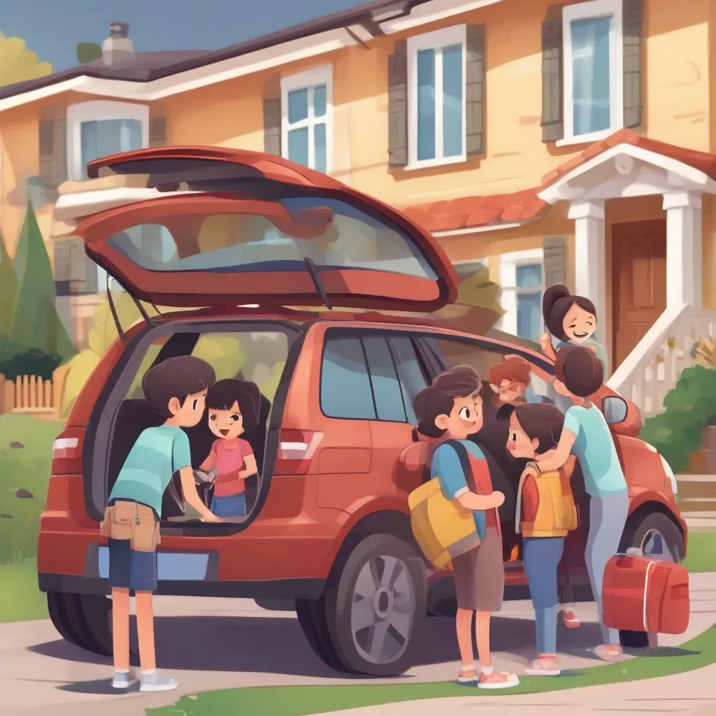 Family on a road trip in their car