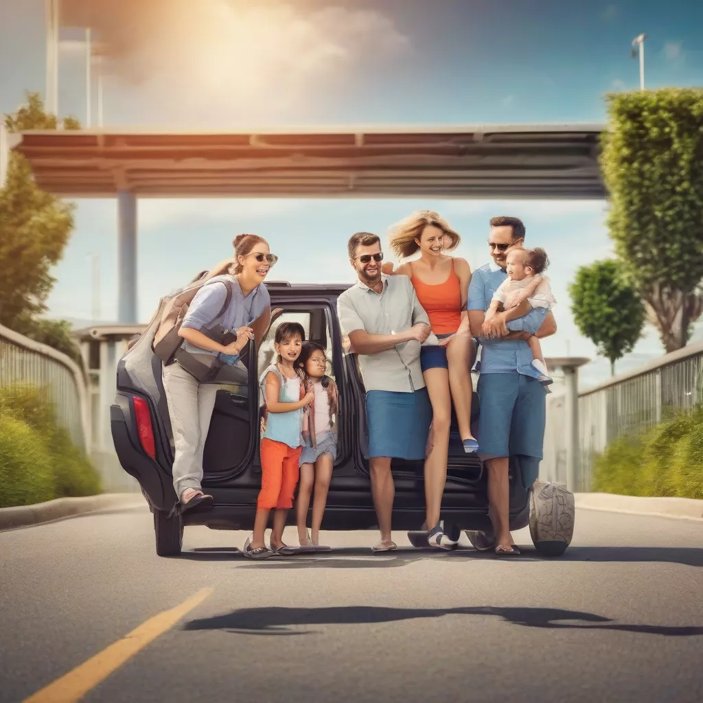 Family traveling in a car